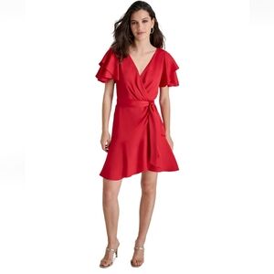 DKNY Women's Flutter-Sleeve Faux-Wrap Dress